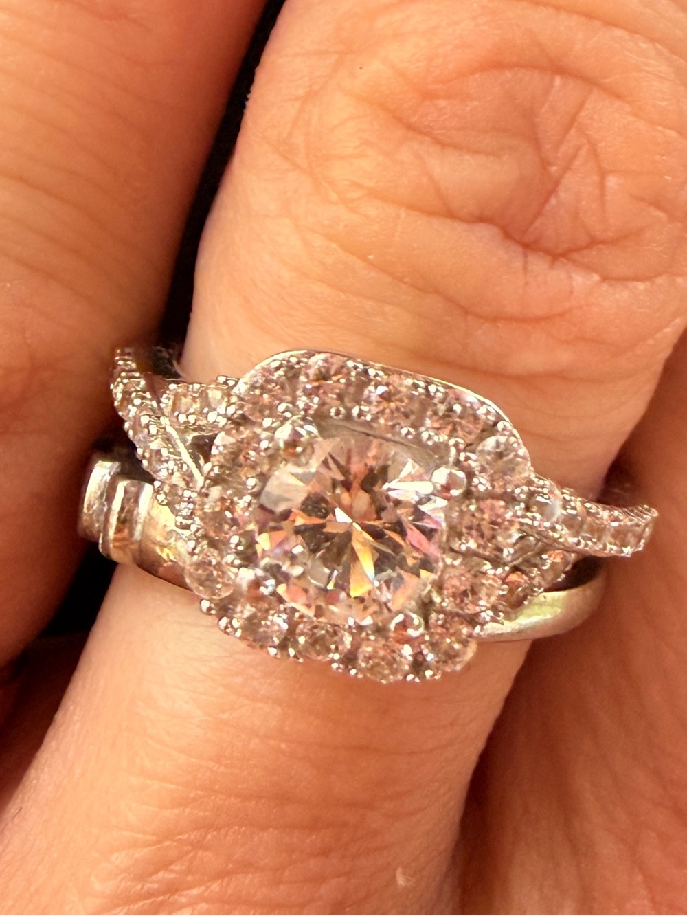 Vintage Diamond Halo Ring Sz7 PT&925